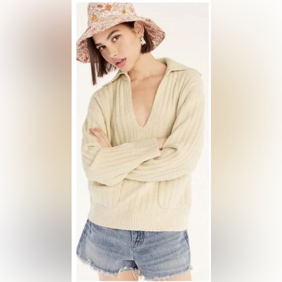 J. Crew Womens Cotton Boucle Beach Sweater Ivory Size L - Picture 2 of 6